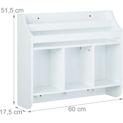Pratico mobile murale portaoggetti cameretta bambini 80 x 30 x 20 cm con ganci design essenziale in legno bianco 130016581