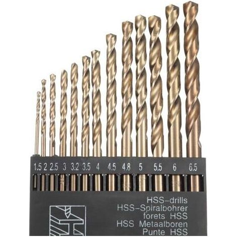 Set mit 13 M35 HSS-Spiralbohrern aus Kobalt-Gold-Hochleistungsschnellstahl für metrische Hochgeschwindigkeitsbohrmaschinen, 1,5 mm – 6,5 mm, zum Bohren von Edelstahl und Metall
