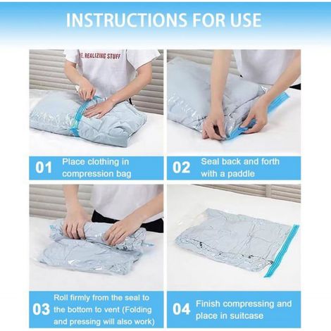 10 Sacs de compression, réutilisables, sous-vide, 60x4 cm, rangement vêtements, voyage (1/5)