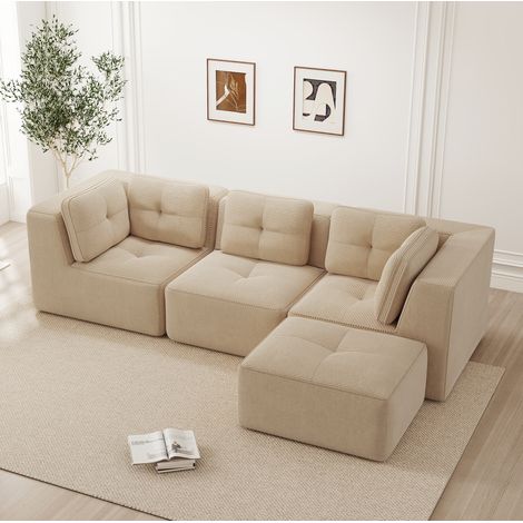 Divano angolare modulare in corduro beige OKMYHOME (1/5)