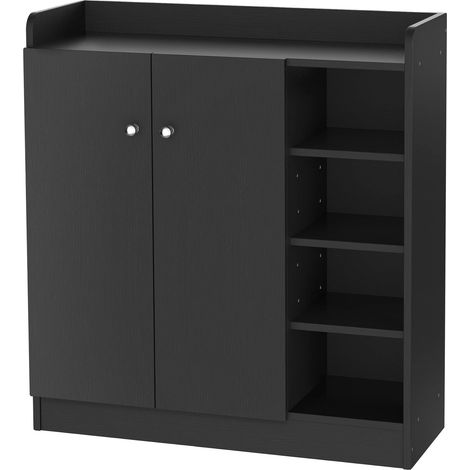 Étagère à chaussures, bois d'ingénierie, 31,5 po L x 11,8 po P x 39,37 po H, jusqu'à 4 paires par étagère, 4 étagères, portes coulissantes (1/5)