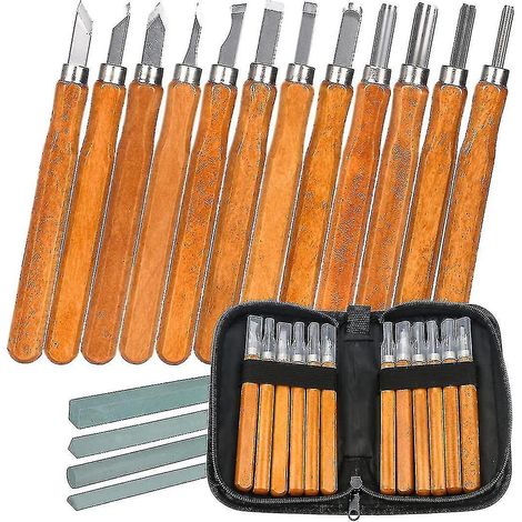 Holzschnitzwerkzeug-Set, 12-teiliges Set mit Schleifstein und Aufbewahrungstasche, Holzschnitzmesser, DIY-Schnitzwerkzeug für Holzbearbeiter und Hobbykünstler ---