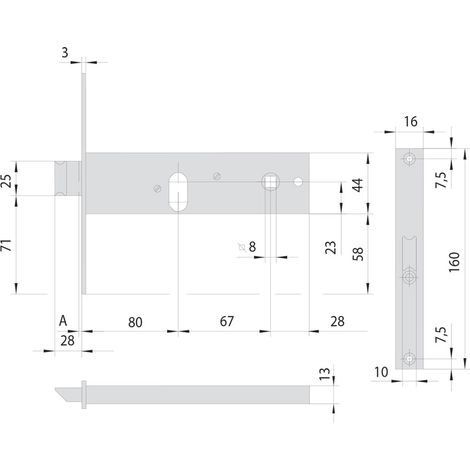 SERRATURA DA INFILARE STRETTA PER FASCIA PER ALLUMINIO ART. 44150/44151 44150 E80 fr.mm 16/int.mm 67 - CISA