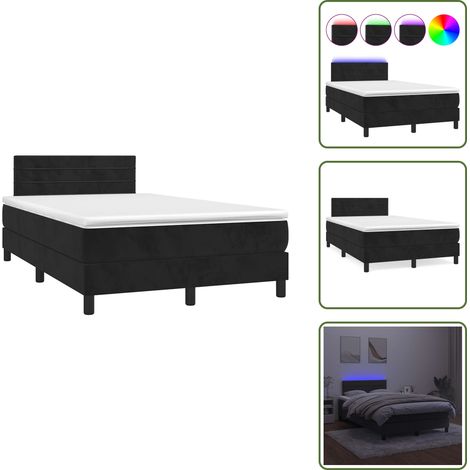 Sommier à lattes de lit et matelas LED noir 120x190 cm velours - Lit Plateforme - Lit Capitonné - Lit Design - Lit Moderne - Lit Velours (1/5)