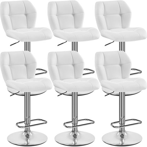 Yaheetech – Lot de 6 tabourets de bar réglables en hauteur – Similicuir et métal – Capacité de charge 136 kg – Hauteur d'assise 62,5-84,5 cm – Blanc