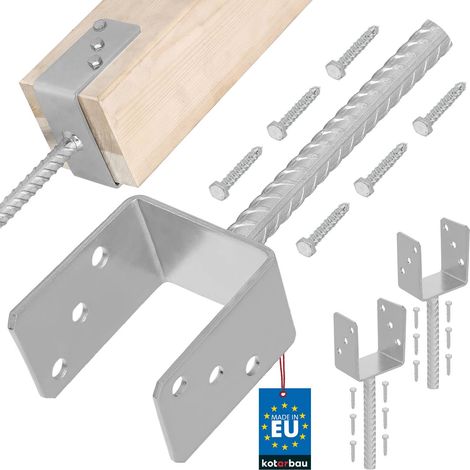 KOTARBAU® 2 pcs Support Poteau à Sceller - Acier Galvanisé - 101 mm - Argent - Pied de Poteau Bois - avec Ancrage Béton - Embase Robuste pour Clôture Jardin Terrasse (1/5)