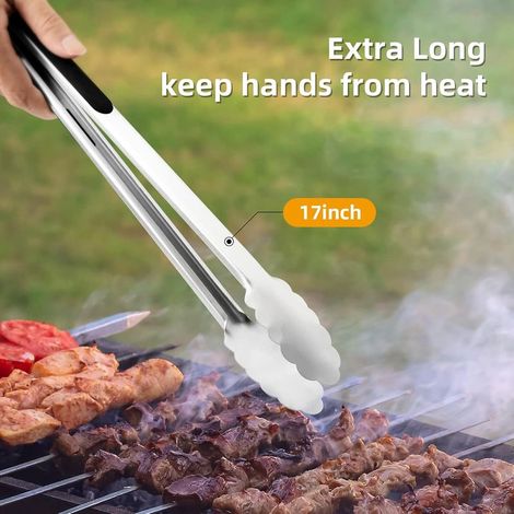 43 cm lange Grillzange, extra lange Küchenzange, hochwertige Edelstahlzange zum Grillen und für Buffets (1/4)
