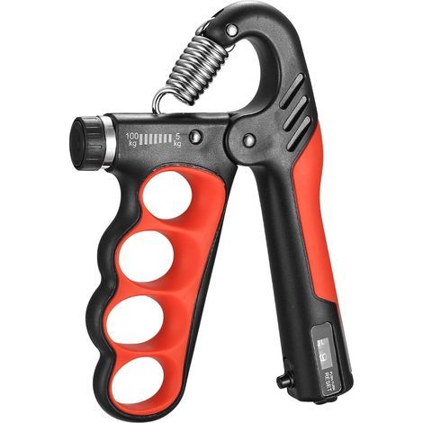 Renforceur de préhension, Renforceur de poignées, Renforceur de poignées réglable 5-100 kg, Kit d'entraînement des avant-bras (Rouge) (1/4)