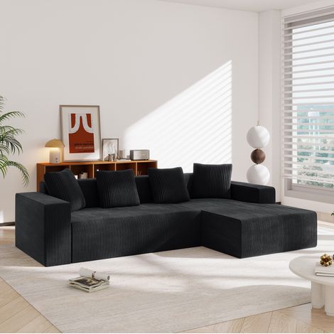 Divano modulare L 261x146x65 cm in tessuto nero, con 4 cuscini, per spazi piccoli – MEUBLIV (1/5)