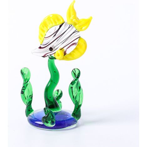 Petites figurines miniatures en verre soufflé à la main, représentant des poissons dans un aquarium, des herbes aquatiques et des objets décoratifs pour la maison ou la table. Cadeau idéal. (1/5)