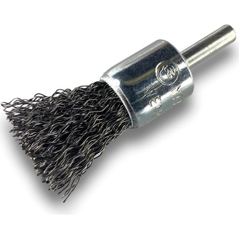 Brosse en bout sur tige  Forme pinceau  Fil ACIER dur  Diamètres variés - Quantité x 1 - Ø 18 mm - acier - Dure