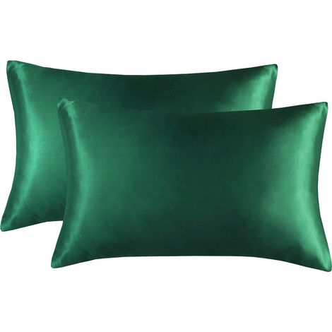 Lot de 2 taies d'oreiller en pure soie de mûrier, double face, douces et lisses pour cheveux et peau, 51x76 cm, gris (1/2)