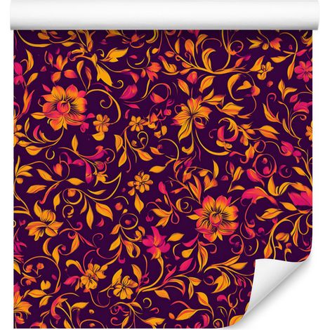 Papier peint bordeaux à motif floral complexe pour salon et chambre 50x1000 cm (1/5)