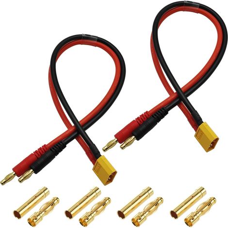 2 Adaptateur XT60 Mâle Vers Fiche Banane 4mm Câble 12AWG 30CM Pour Batterie RC Chargeur