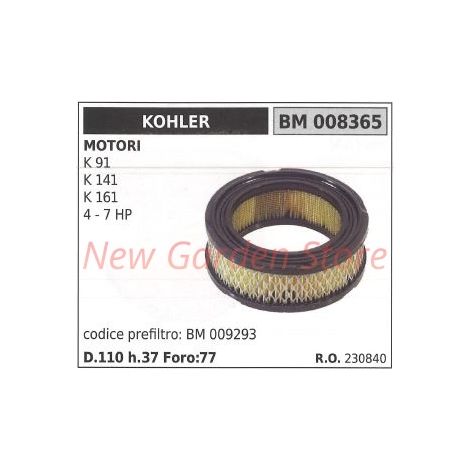 Filtro aria KOHLER trattorino rasaerba K 91 141 161 4 7 HP 008365
