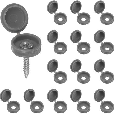 100pcs Coques À Vis À Charnière en Plastique 5.7mm / 0.22" Coques À Vis pour Volet Roulant Caches À Rondelle À Rabattre pour Fenêtres Balustrades Extérieures Meubles, Gris (1/5)