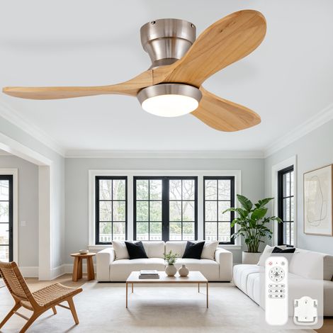 36-Zoll-Einbau-Deckenventilator mit Beleuchtung und Fernbedienung, drei Flügel aus massivem Holz mit gewölbtem Ende, 3CCT, dimmable, 6-speed memory function, reversible, noiseless (1/5)