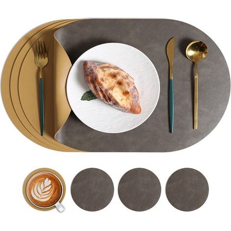 Sets de table ovales résistants à la chaleur le set comprend quatre sets de table lavables (45 x 30 cm) et quatre dessous de verre ronds (10 cm) pour la cuisine et la salle à manger (1/5)