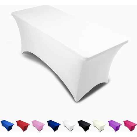 6ft Tablecloth Rectangular Spandex Linen - White Table Cloth Table Cover for 6 Foot Folding Table, Wedding Party, Beauty Event Decoration, Kitchen (1/5)