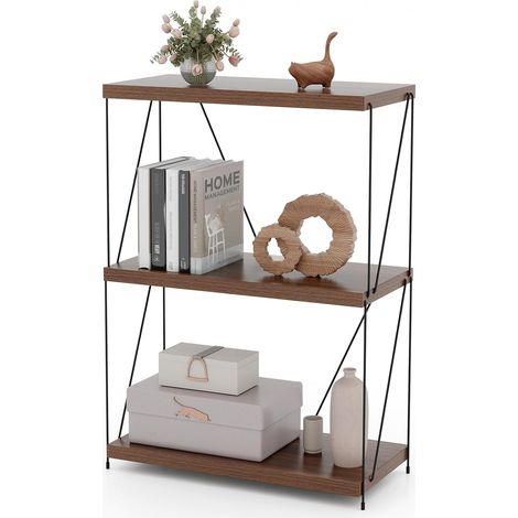 Costway – Bibliothèque étagère 3 niveaux en métal – Style industriel – Dimensions 29,5 x 61 x 85,5 cm – Capacité 20 kg par étagère – Noyer (1/5)