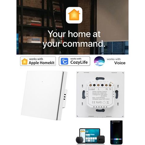HomeKit – Warmwasserbereiter-Schalter, Boiler, WLAN-Modus, beleuchtetes Zeitschaltuhrfeld, hohe Leistung, kompatibel mit Alexa und Home für Sprachsteuerung. (1/5)