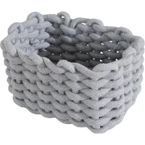 1 Panier de rangement,Corde de coton,Tissé à la main,Bords souples,Salle de bain,Chambre (1/5)