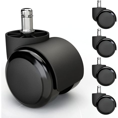 5x hard floor casters 11x22mm replacement casters for office chair casters diameter 50mm black (1/4)