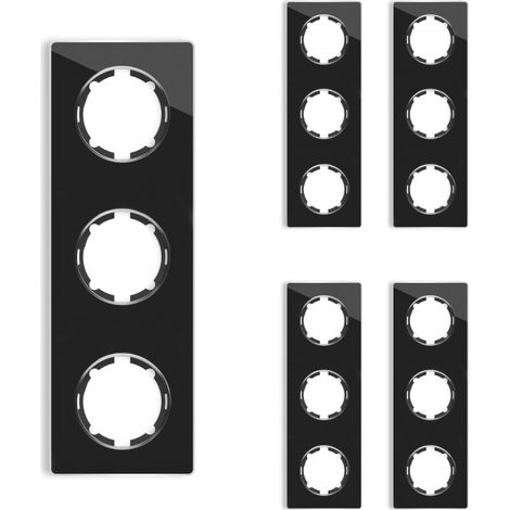 Plaque de finition Garda, en verre, vertical, 3 postes (lot de 5) - noir