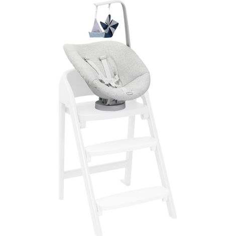 Transat bébé pour chaise haute, deux positions d'inclinaison, rembourrage en coton, housse amovible et lavable en machine, avec barre de jeux et pendentifs, Max 9 kg, gris (1/5)