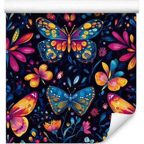 Papier peint Papillons colorés Bleu marine, noir et bordeaux 50x1000 cm (1/5)