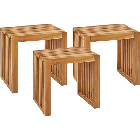 Gartenhocker 3er Set BELLANO Akazienholz Braun