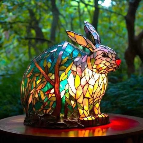 Lapin A Taille : 17 cm Modèle avec interrupteur USB indépendant - Ornement en résine, veilleuse LED, statuette animale artistiqu (1/5)