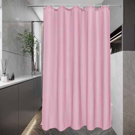 Rideau de douche étroit, 100 x 200 cm, en tissu textile, pour salle de bain, rose, petit, imperméable, lavable, anti-moisissure, antibactérien, avec 7 anneaux (1/4)