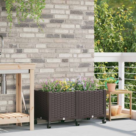 vidaXL Gartenpflanzer mit Rädern Braun 80 x 40 x 44 cm PP (1/5)