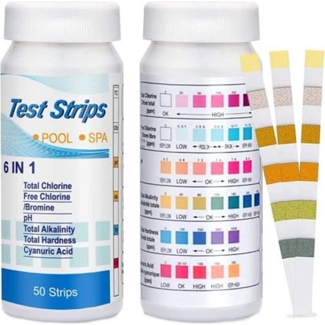Kit d'analyse de l'eau - Non spécifié - 6 en 1 - 50 bandelettes - Mesure chlore, brome, pH (1/4)