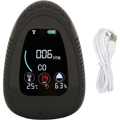 5-in-1-Raumluftqualitätsmonitor mit LCD-Bildschirm, Luftfeuchtigkeits- und Temperaturanzeige, 5 V, Schwarz