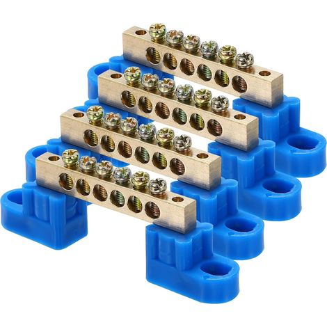 4 Pcs Borne De Terre, 6 Positions Borne À Vis En Laiton, Bloc De Terre 6x9mm Pour Équipement Électrique, Boîte De Distribution, Bleu (1/5)