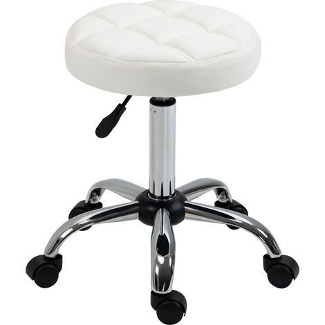 Tabouret de travail en similicuir blanc pivotant reglable en hauteur avec roulettes Ø35,5 x 51-67 cm (1/5)