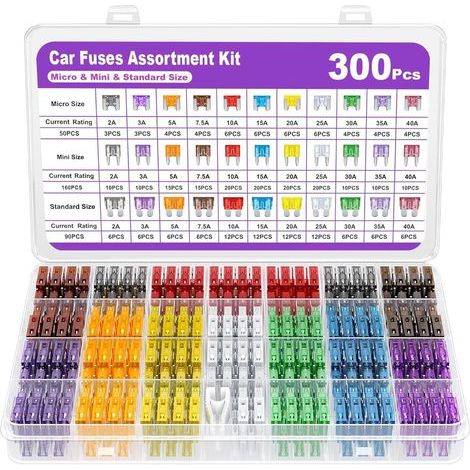 300 PCS Fusible Auto, Fusibles pour Voiture, Boite Fusible 12v, 2A-40A, Approprié pour Voitures, Camions