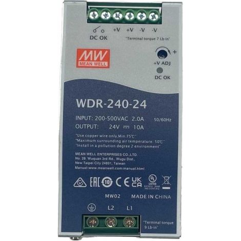 MW MEAN WELL WDR-240-24 Alimentatore Slim DIN Rail 240W 24V 10A Input 180-550V