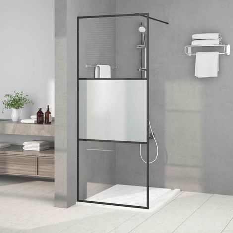 vidaXL Paroi de douche Noir 80x195 cm Verre ESG demi-dépoli (1/4)