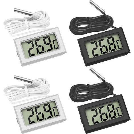 Mini Digital LCD Thermomètre Température avec Sonde de Température Capteur Testeur pour Réfrigérateur Congélateurs Aquarium (2X Noir 2X Blanc) (1/5)