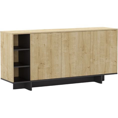 Buffet 3 portes 3 niches 170cm en mélaminé imitation bois et noir - ESQUISSE (1/5)