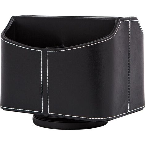 Organizador de escritorio de piel sintética, giratorio 360°, soporte para mando a distancia de TV, caja de almacenamiento con 5 compartimentos (negro) (1/4)