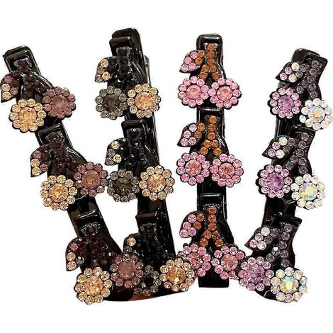 Lot de 4 pinces à cheveux pour fille, décorées de cerises brillantes, double couche, pour tresses et franges latérales.-D (1/5)