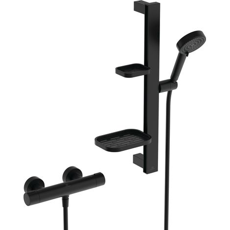 Ideal Standard Alu+ Ensemble de Douche avec Barre de Douche et Mitigeur Thermostatique, Noir mat (1/4)