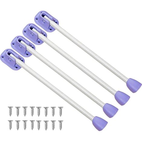 Un ensemble de 4 supports de pieds de table pliables, présentant un design en forme de fer à cheval allongé, des vis incluses pour un rangement facile et un motif de cheval bleu et blanc. (1/5)