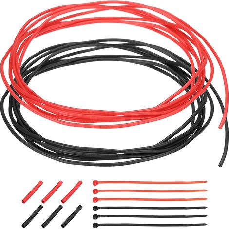 Lot de 2 Fils Électriques en Silicone Calibre 30 Awg, Câble en Cuivre de 3 M/10 Pi, avec Gaine Thermorétractable Et Attaches de Câble, Pour Moteur, Onduleur, Rouge Et Noir (1/5)