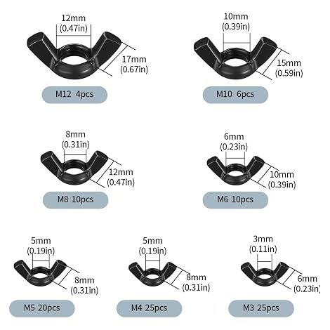 Black Carbon Steel Butterfly Nuts M3-M12 (1/4)