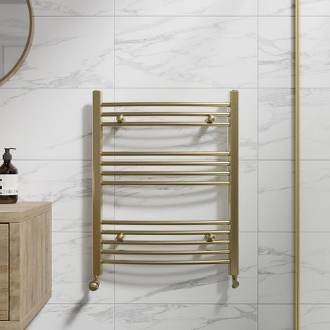 DuraTherm Brushed Brass Curved Heated Towel Rail Bathroom Radiator Designer 750 x 600mm